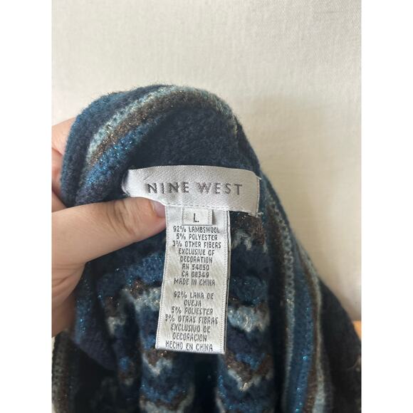 Vintage Y2K Blue & Metallic Brown Crochet Knit Rosette Cardigan - Picture 6 of 7